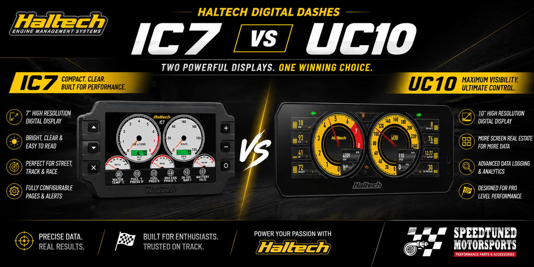Haltech Dsh IC7 vs UC10 comparison graphic, Speed Tuned Motorsports 