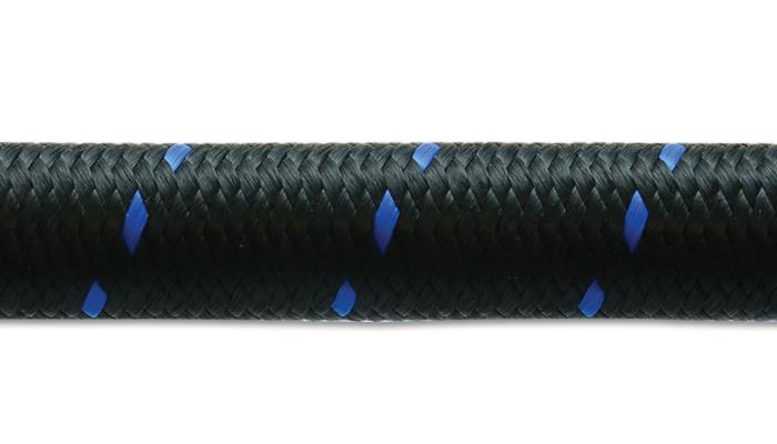 Vibrant -4 AN Two-Tone Black/Blue Nylon Braided Flex Hose (5 foot roll)