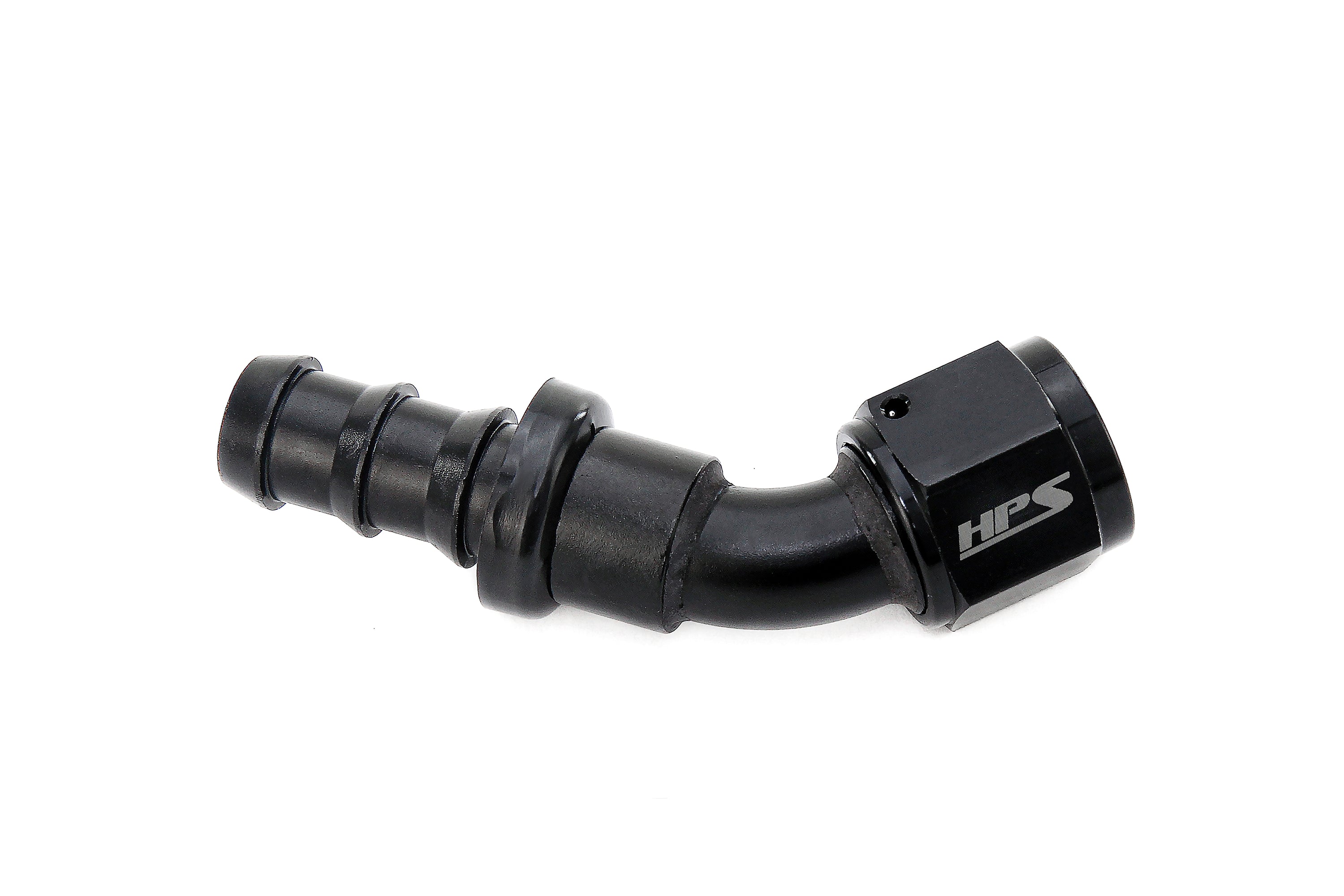 HPS Performance 45 Degree -8 Push-on Hose End to AN Female Aluminum Black