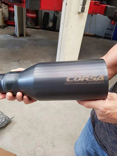 Corsa 25-26 Ram 2.5in Stainless Steel Sport Cat-back, Dual Rear Exit 5.0in Gunmetal Tip