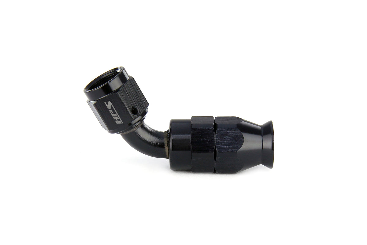 HPS Performance 60 Degree -8 Compression Teflon Hose End to AN Female for Stainless Steel Reinforced PTFE Hose Aluminum Black