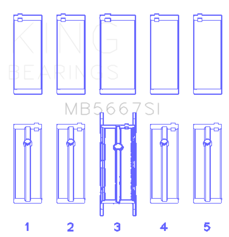 King Engine Bearings Mini W10B16A/W11B16A Silicon Bi-Metal Aluminum Main Bearing Set - Size STD