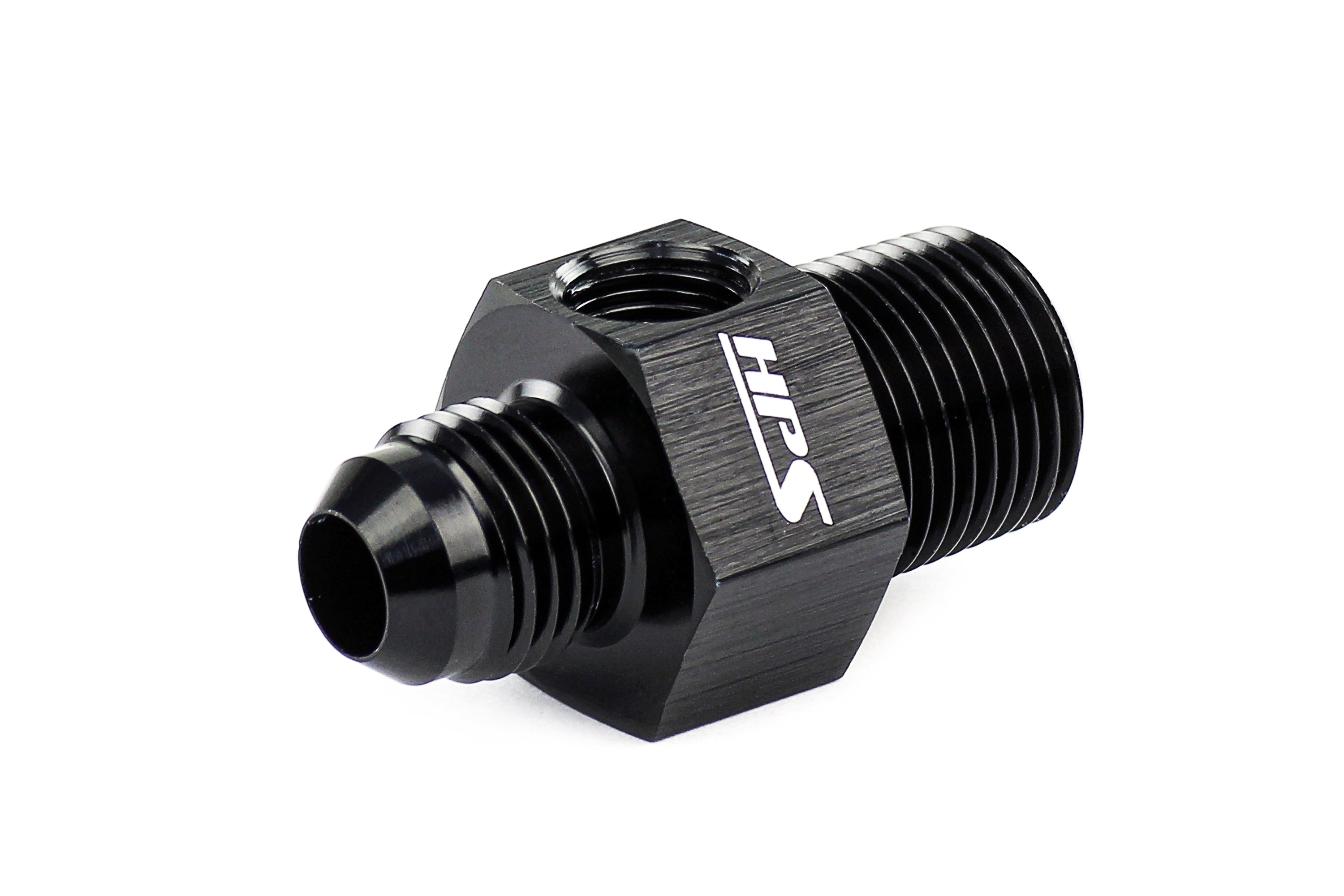 HPS Performance -6 AN Male to 3/8 inch NPT Male Adapter with 1/8 inch NPT Female Port Aluminum Black