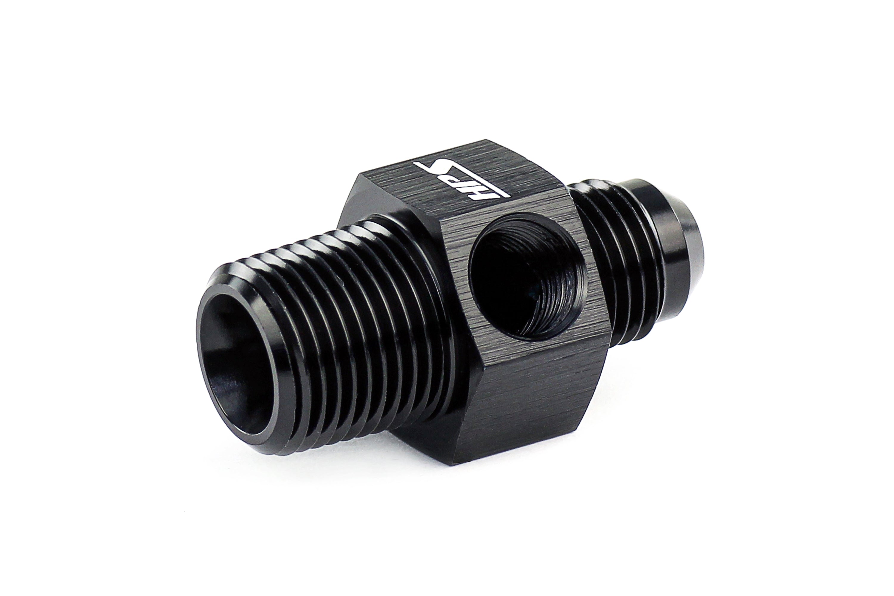 HPS Performance -6 AN Male to 3/8" NPT Male Adapter with 1/8" NPT Female Port, Aluminum, Black