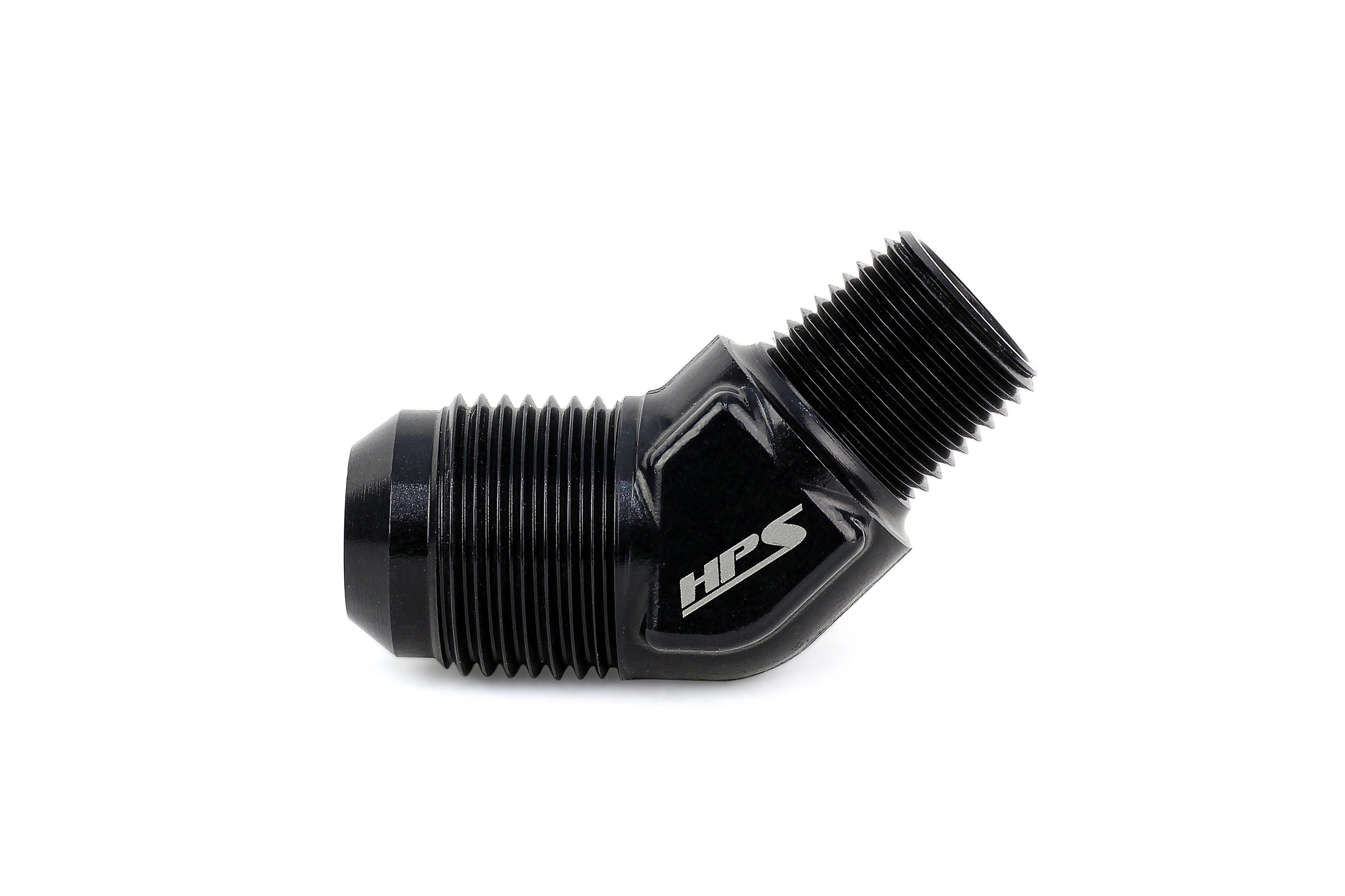HPS Performance 45 Degree -8 AN Flare to 1/4 inch NPT Adapter Aluminum Black