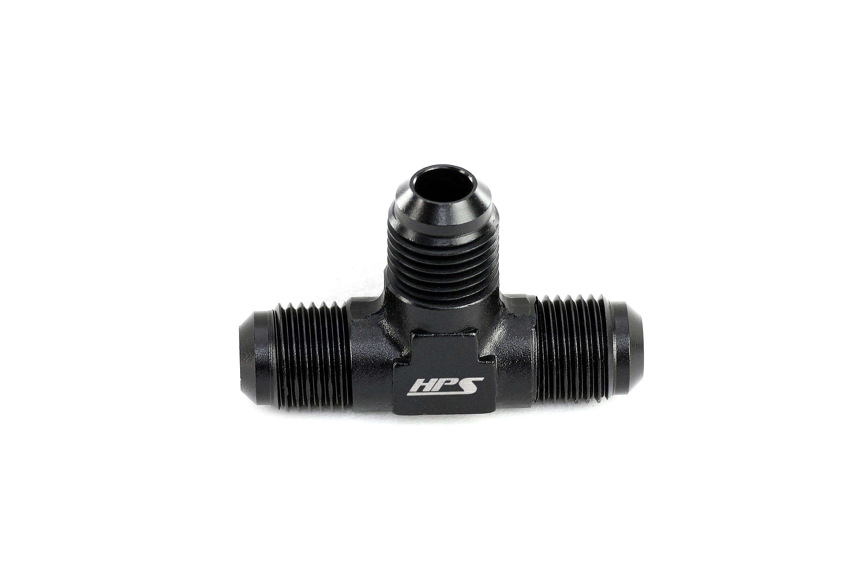 HPS Performance -10 AN Male to Male 3-Way Tee Adapter Aluminum Black