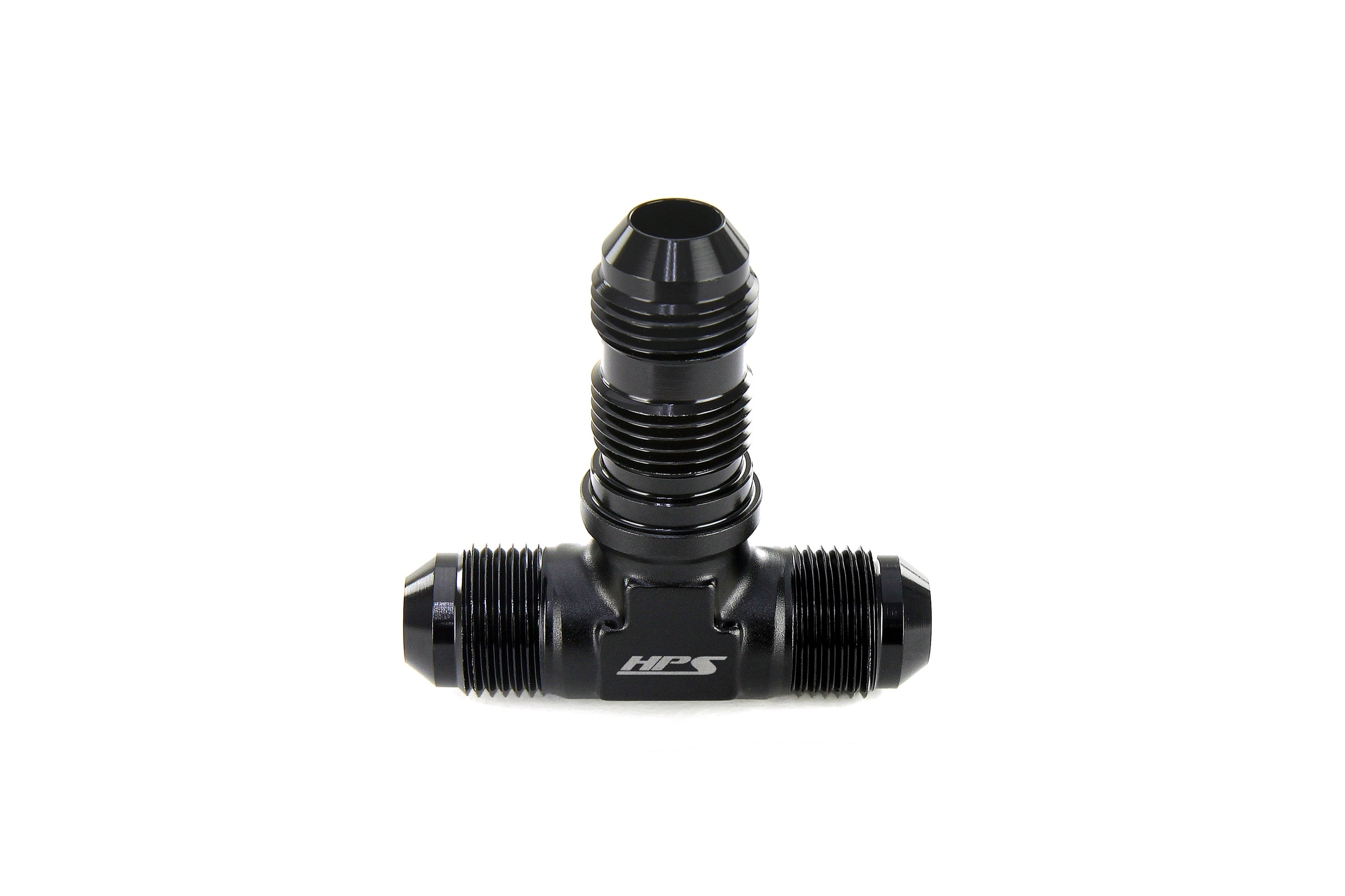 HPS Performance Tee -12 AN Male to Male Bulkhead Adapter Aluminum Black