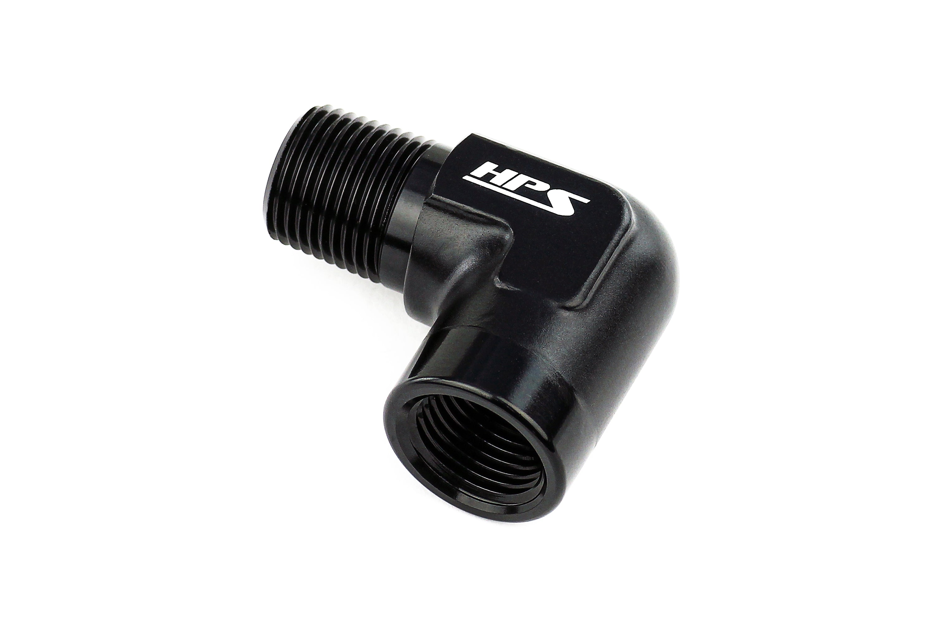 HPS Performance 90 Degree 3/8'' NPT Male To Female Adapter, Aluminum, Black