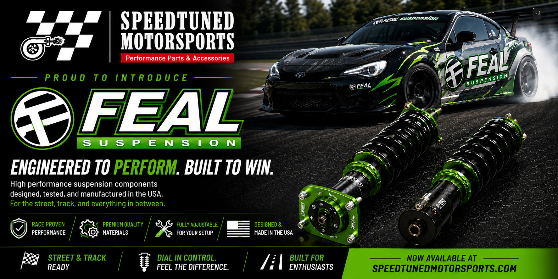 Feal Suspension Product collection graphic, Speed Tuned Motorsports