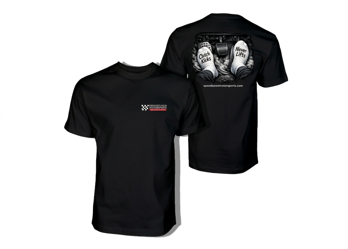Speed Tuned Motorsports “Clutch Kicks, Never Lifts” T-Shirt