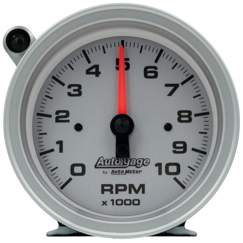 AutoMeter Tachometer Gauge 10K RPM 3 3/4in Pedestal w/Ext. Shift-Light - Silver Dial/Black Case