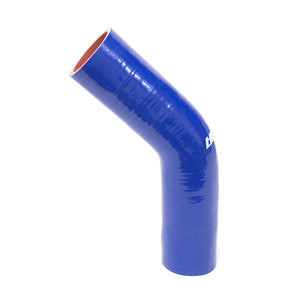 HPS 1.5 inch ID 10 inch Leg Silicone 45 Degree Elbow Coupler Hose High Temp 4-ply Reinforced Blue 38mm ID