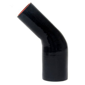 HPS 2.5 inch - 3.5 inch ID High Temp 4-ply Reinforced Silicone 45 Degree Elbow Reducer Hose Black 63mm - 89mm ID