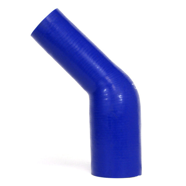 HPS 1.5 inch - 2 inch ID High Temp 4-ply Reinforced Silicone 45 Degree Elbow Reducer Hose Blue 38mm - 51mm ID