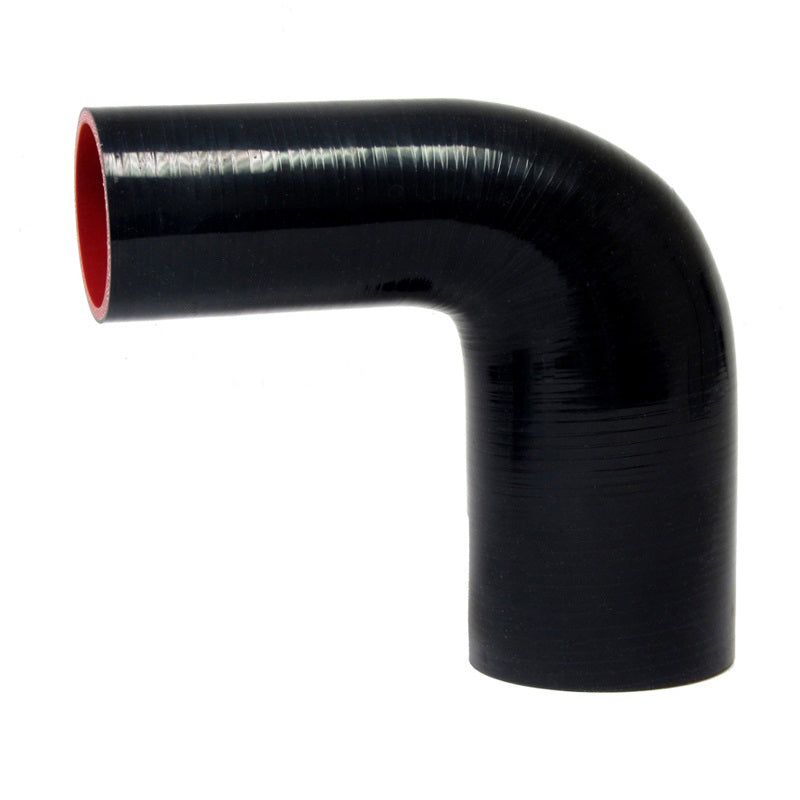 HPS 1-3/16 inch - 1-3/8 inch ID High Temp 4-ply Reinforced Silicone 90 Degree Elbow Reducer Hose Black 30mm - 35mm ID