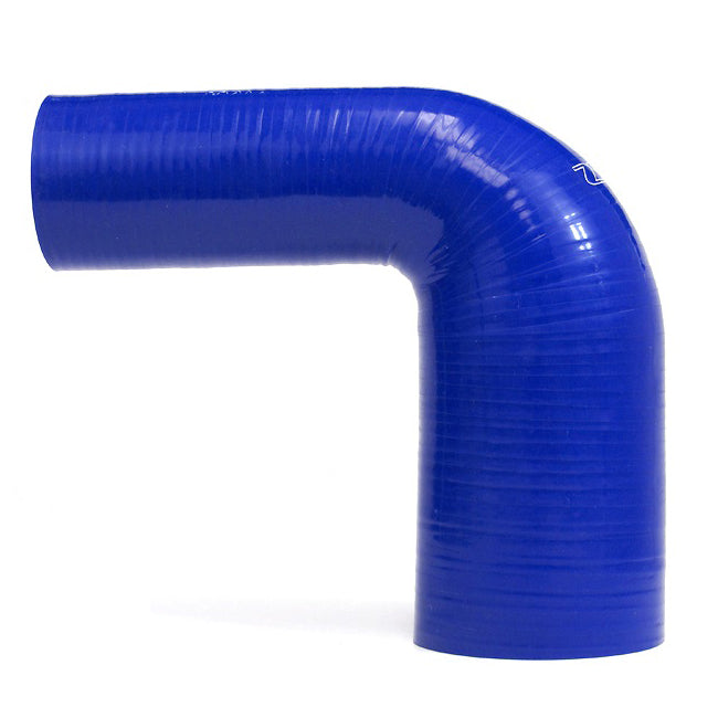 HPS 2-3/8 inch - 2-1/2 inch ID High Temp 4-ply Reinforced Silicone 90 Degree Elbow Reducer Hose Blue 60mm - 63mm ID